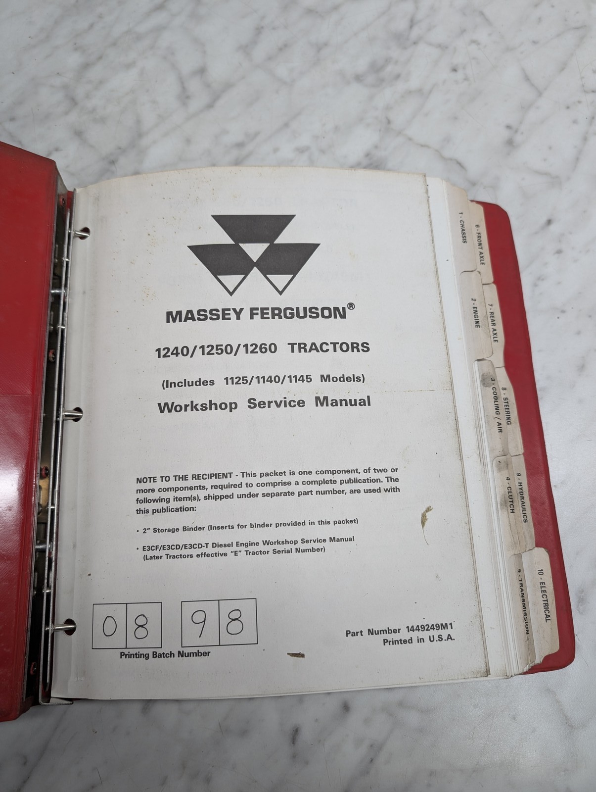 Massey Ferguson Mf 1240 1250 1260 1125 1140 1145 Tractor Workshop Service Manual