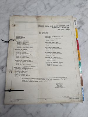 John Deere Model 55Ev And 65Ev Chain Saws Technical Manual Tm-1279 1983 Service