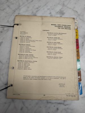 John Deere Model 35Ev Chain Saw Technical Manual Tm-1324 Guide Book Service