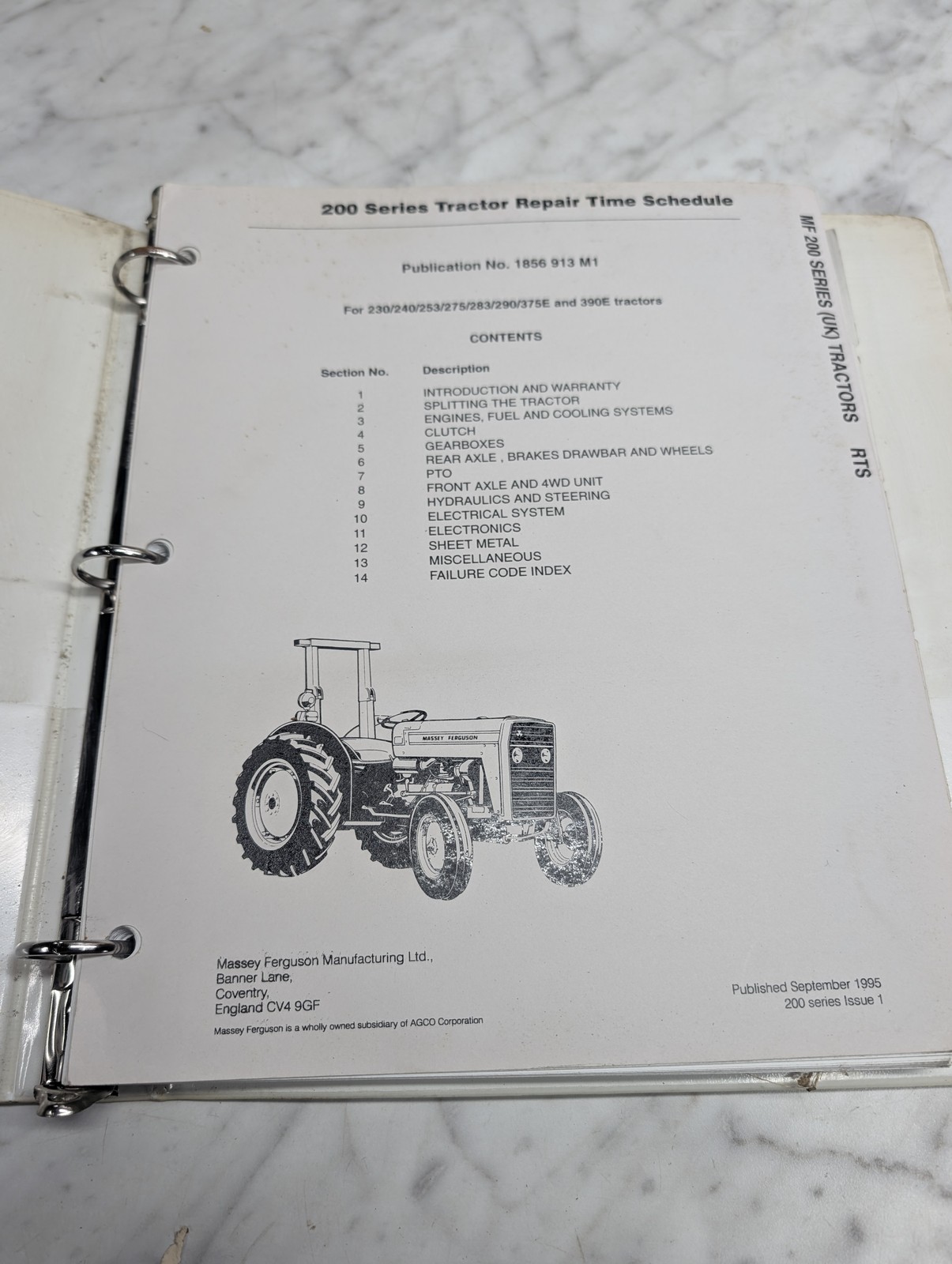 Massey Ferguson Mf 200 Series Tractor Repair Time Schedule Flat Rate Manual