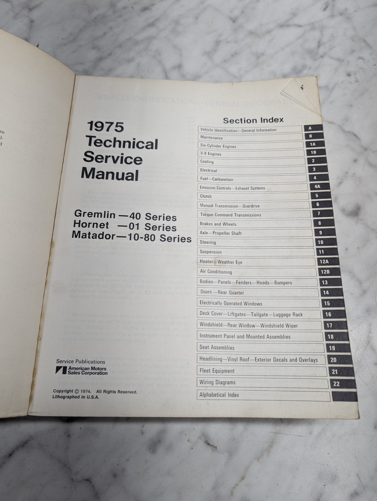 Amc 1975 Technical Service Manual Gremlin 40 Hornet 01 Matador 10 80