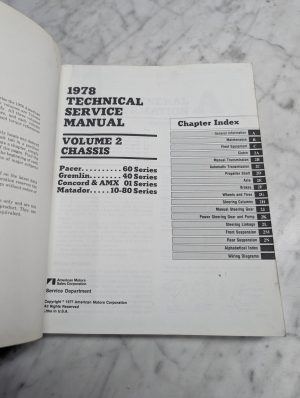 Amc 1978 Technical Service Manual Volume 2 Pacer Gremlin Concord Amx Matador