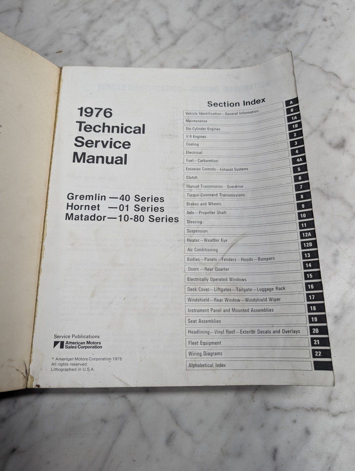 Amc Gremlin Series Hornet Matador Technical Service Manual 1976