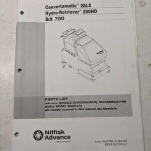 Nilfisk Advance Parts List Book Manual Convertamatic 28Lx 280Hd Ba 700 Hydro