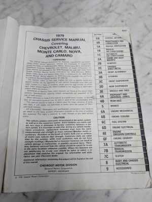 Chevrolet 1979 Chassis Service Manual Repair Shop Malibu Monte Carlo Nova Camaro