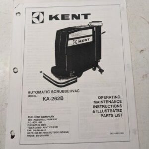 Kent Operating Maintenance Parts List Book Service Manual Ka-262B Scrubbervac