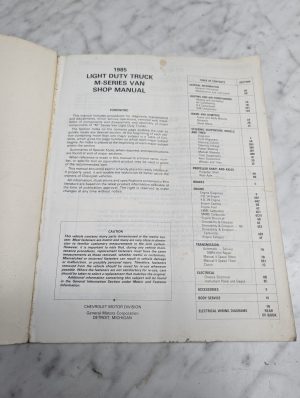 Chevrolet Motor Division Light Duty Truck M-Series Van 1985 Shop Manual Service