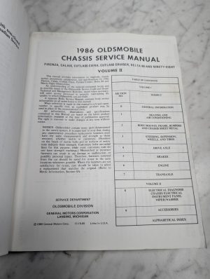 1986 Oldsmobile Chassis Service Manual Volume 2 Maintenance Shop Repair Book