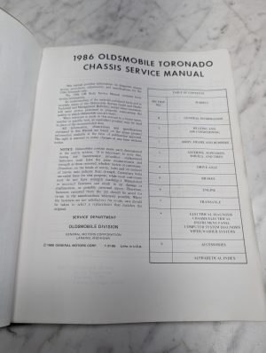 1986 Oldsmobile Toronado Chassis Service Manual Repair Maintenance Shop Book