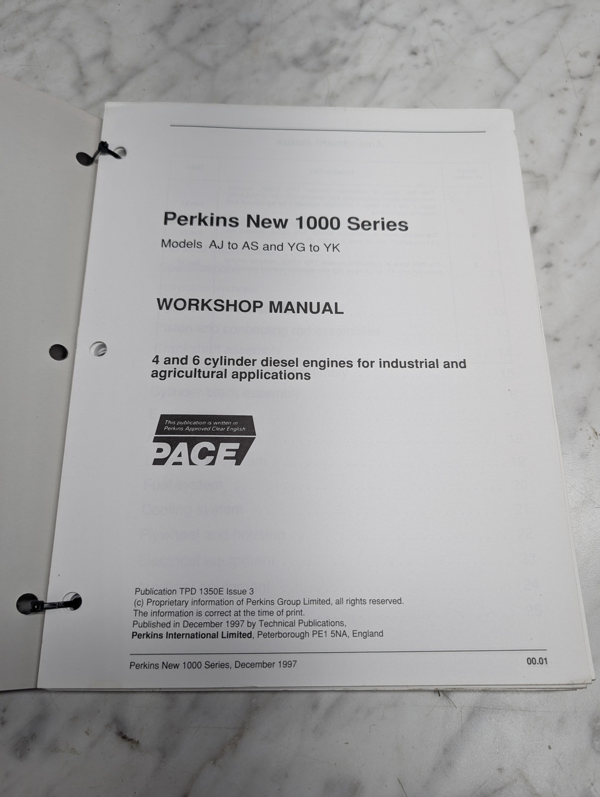 Perkins New 1000 Series Models Aj As Yg Yk Workshop Service Manual 1997 Agco