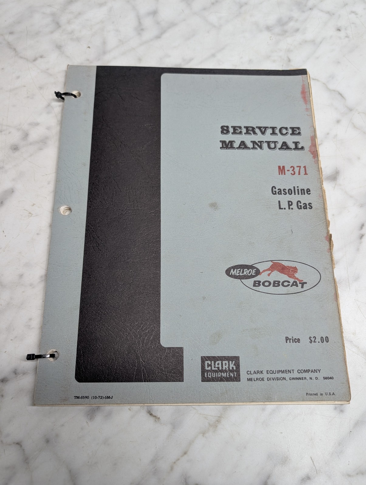 Melroe Bobcat M-371 Service Manual Gasoline L.P. Gas Tm-8590 Repair Shop 1972