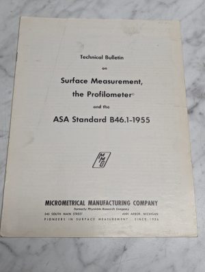 Micrometrical Manufacturing Asa Standard B46 1 1955 Technical Bulletin