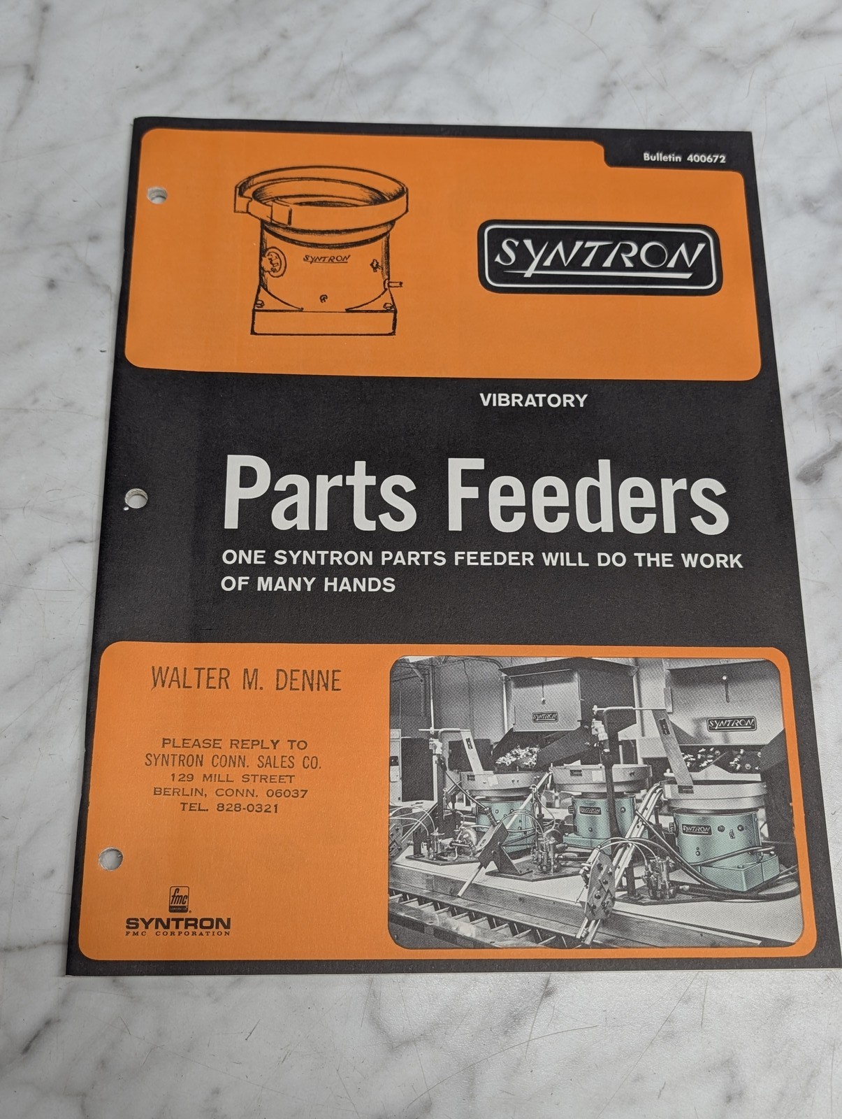 Syntron Vibratory Parts Feeders Bulletin 400672 Catalog Literature Specs