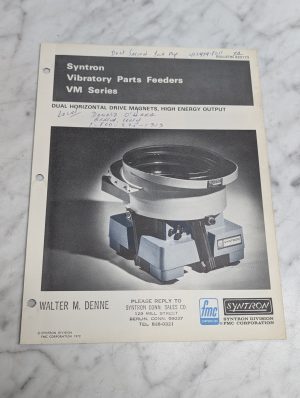 Syntron Vibratory Parts Feeders Vm Series Bulletin 420173 Sales Literature