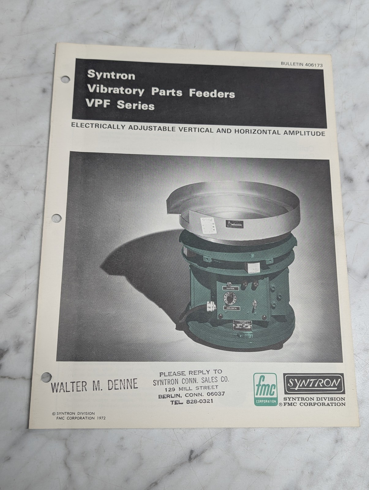 Syntron Vibratory Parts Feeders Vpf Series Bulletin 406173 1972 Sales Literature