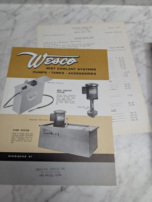Wesco Mist Coolant Systems Pumps Tanks Accessories Retail Price List Sales