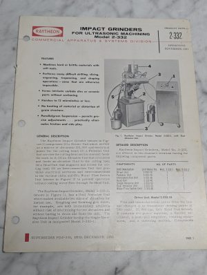 Raytheon Impact Grinders For Ultrasonic Machining Model 2 332 Product Data