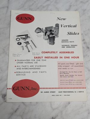 Gunn New Vertical Slides Completely Assembled Sales Literature Brochure