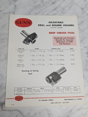 Gunn Adjustable Drill And Reamer Holders Floating Sales Literature Brochure
