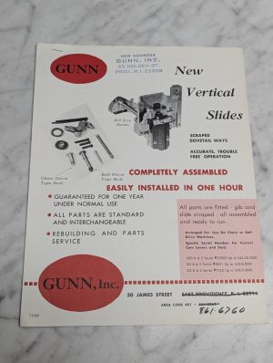 Gunn New Vertical Slides Completely Assembled Sales Brochure Literature