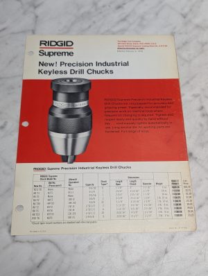 Ridgid Supreme Precision Industrial Keyless Drill Chucks Catalog Sheet No Asp 69