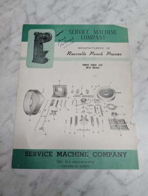 Service Machine 25 H Model Parts Price List Book Sales Literature Brochure