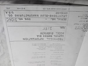Armstrong Blum Marvel Series 81A Model 81A9 M3M Dwg No 3106C Info