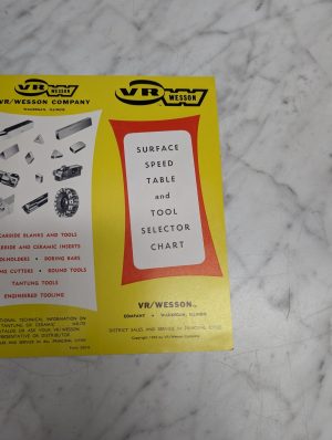 Vr Wesson Surface Speed Table Tool Selector Chart 1963