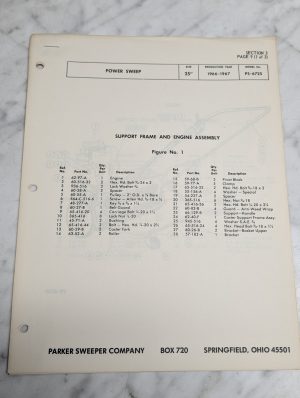 Parker Sweeper Power Sweep 25 Ps-6725 Production Year 1966-1967 Parts List