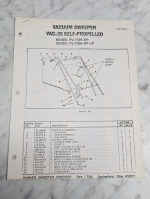 Parker Sweeper Vac-35 Vacuum Pv-7506-Sp Pv-7506-Sp-Lp Parts List