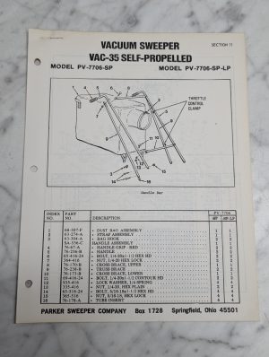 Parker Sweeper Vac-35 Vacuum Pv-7706-Sp Pv-7706-Sp-Lp Parts List