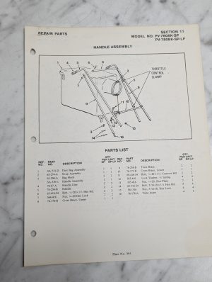 Repair Parts Section 11 Model No Pv 7808K Sp Lp List Parker Sweeper