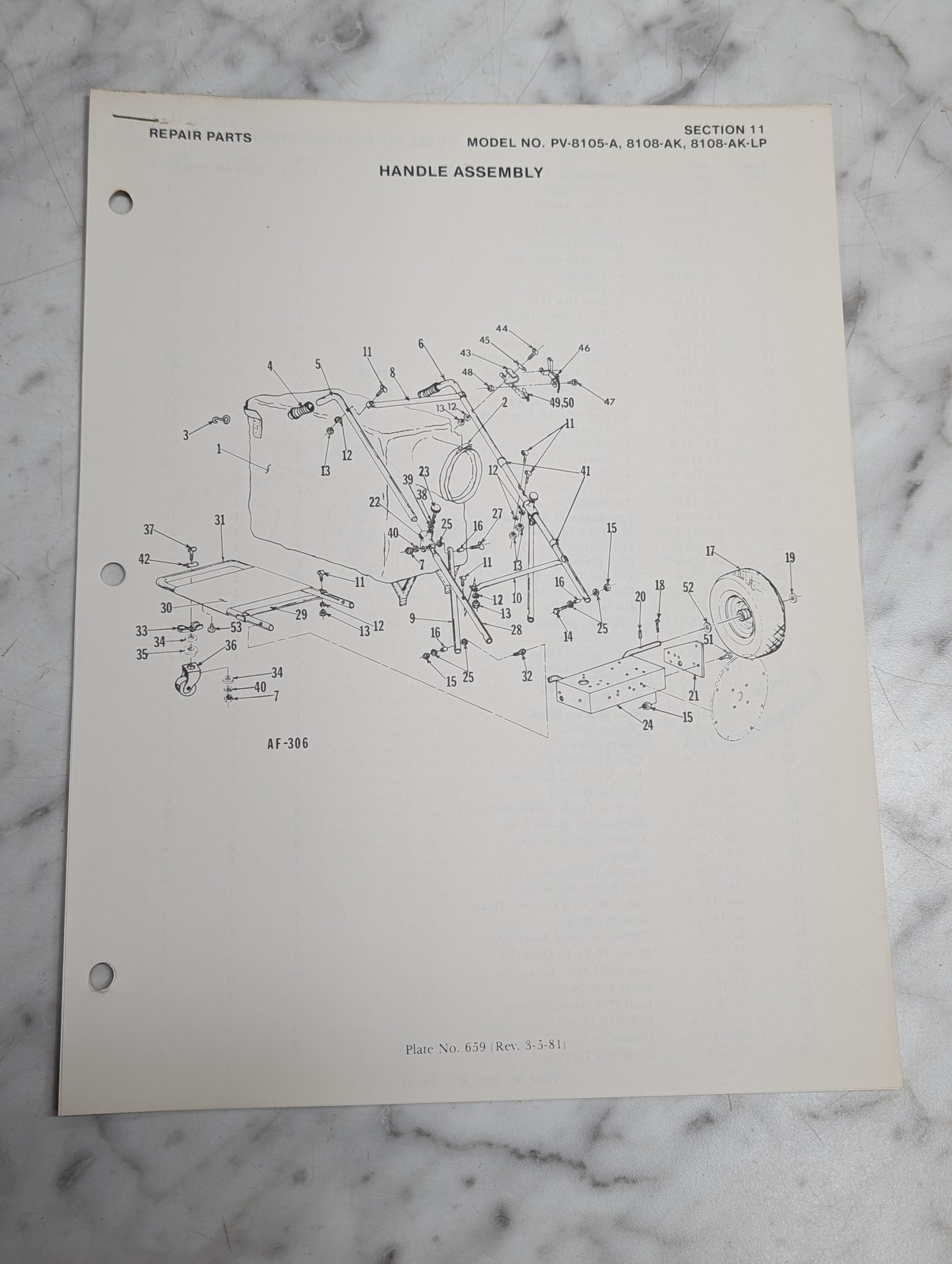 Model No Pv 8105 A 8108 Ak Lp Handle Assembly Repair Parts Parker