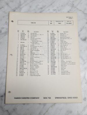 Parker Sweeper Vac 35 Pv 3061 30 Production Year 1961 Section 11 Parts List
