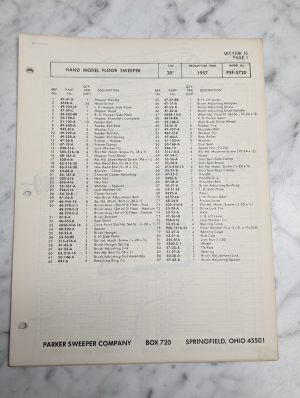 Parker Sweeper Psf 5720 Hand Model Floor 1957 Section 10 Parts List
