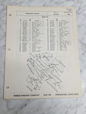 Parker Sweeper Hurricane Blower Hc-6355 Parts List 1963 Section 8 Parts List