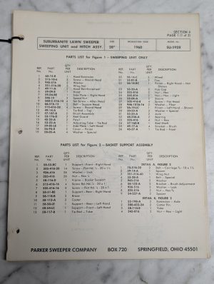 Parker Sweeper Suburbanite Lawn Su 5928 1960 Parts List