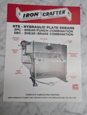 Iron Crafter Hts Hydraulic Plate Shears Spc Punch Combination Sales Literature