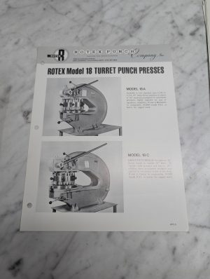 Rotex Model 18 Turret Punch Presses A C Rpc-5 Sales Literature
