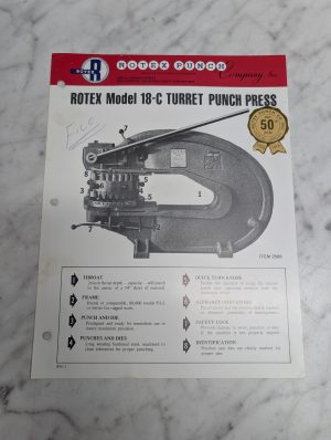 Rotex Model 18-C Turret Punch Press Item 2500 Sales Literature