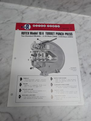 Rotex Model 18 A Turret Punch Press Two Standard Models Rpc-3 Sales Literature