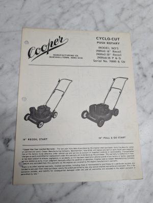 Cooper Cyclo Cut Push Rotary Model Nos 298N42 18 Recoil 290N42 20 290N48