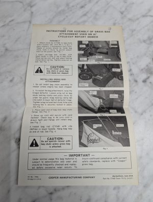 Cooper Manufacturing 20 Cyclo Cut Rotary Mower Instructions Manual
