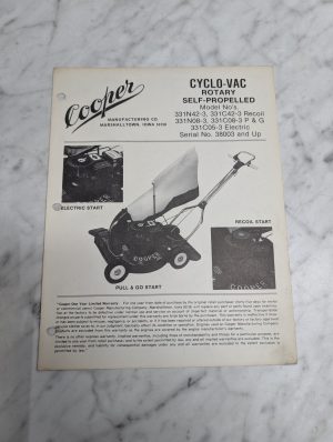 Cooper Cyclo Vac Rotary Self Propelled Model 331N42 3 331C42 331N08