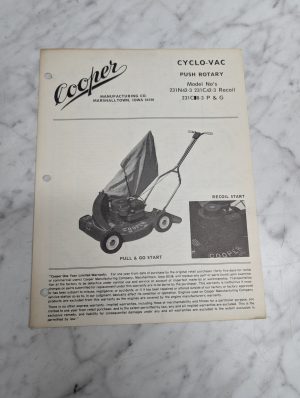 Cooper Cyclo Vac Push Rotary Model No’S 231N42 3 231C42 231Ch8