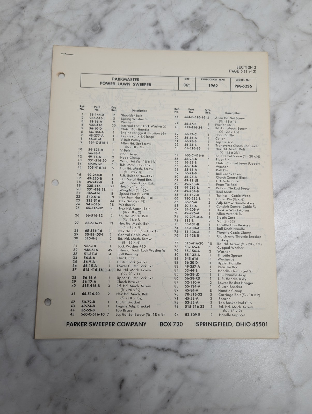 Parkmaster Pm-6236 Power Lawn Sweeper 36" 1962 Parker