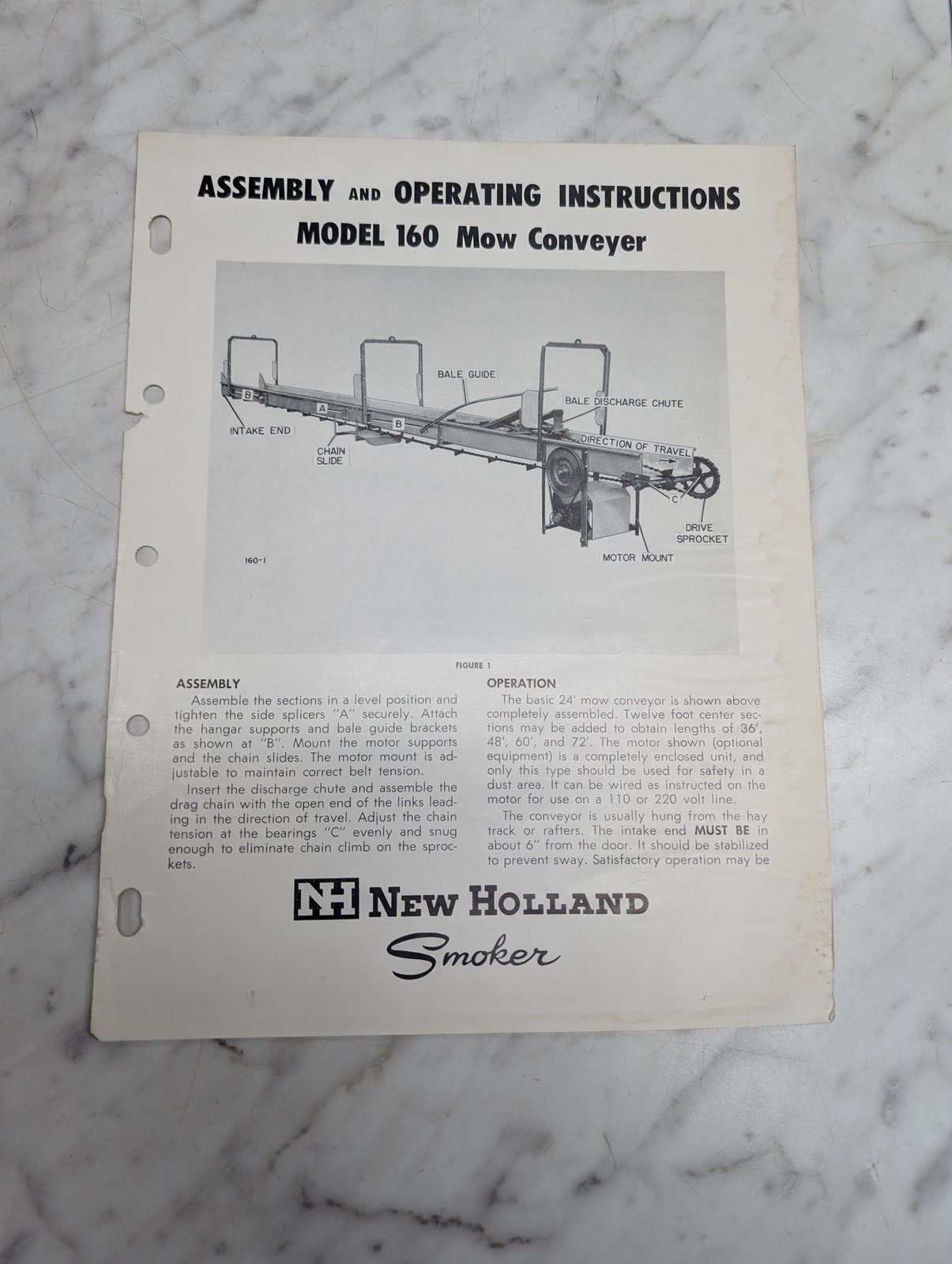 New Holland Nh Model 160 Mow Conveyer Assembly Operating Instructions Manual