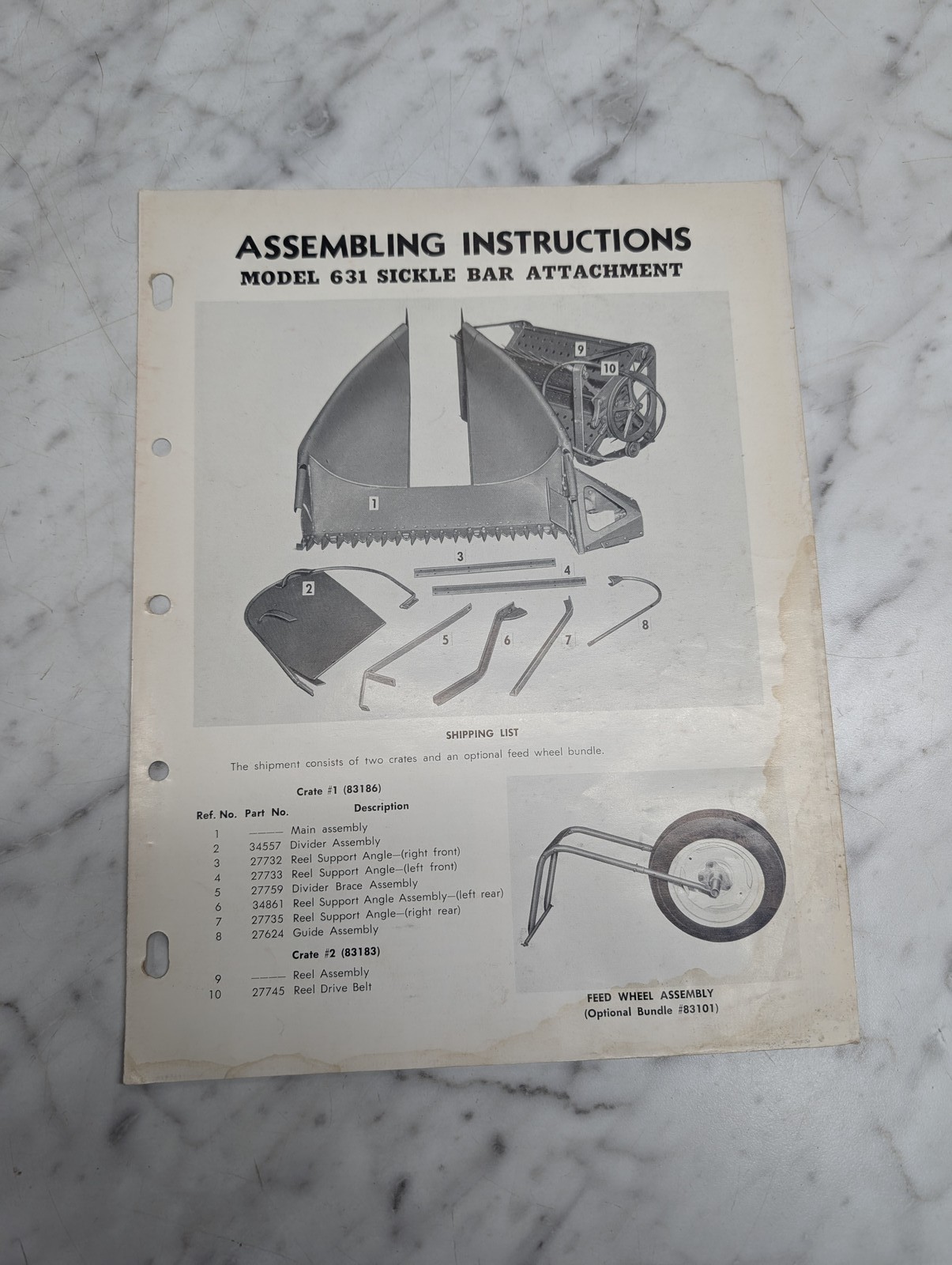 Assembling Instructions Model 631 Sickle Bar Attachment Manual Owners Guide Book