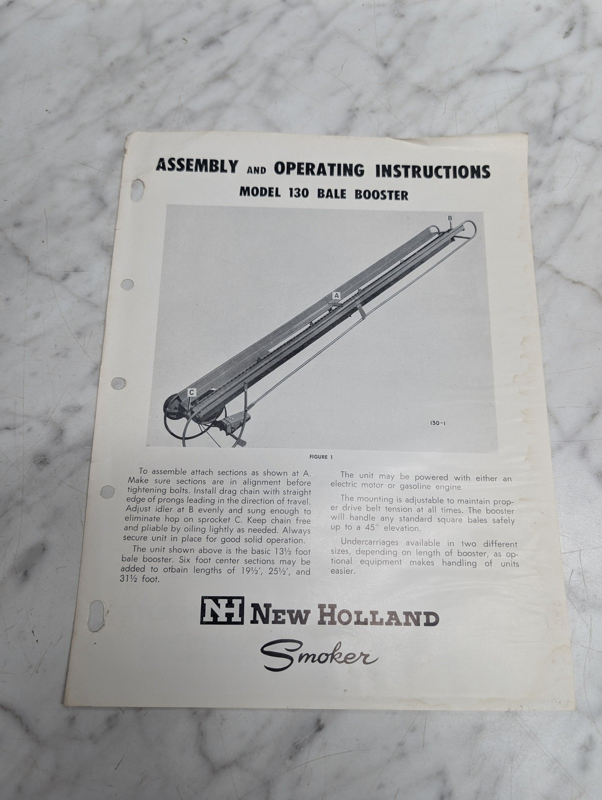 New Holland Nh Model 130 Bale Booster Assembly Operating Instructions Manual