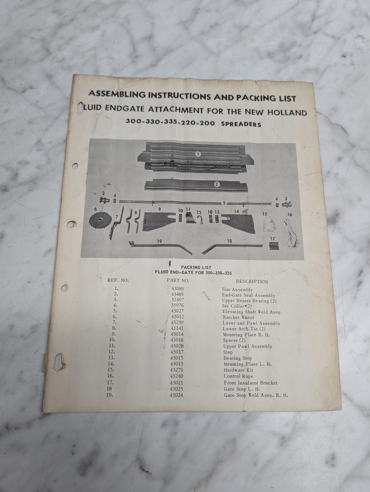 New Holland Nh 300 330 Spreaders Assembling Instructions Packing List